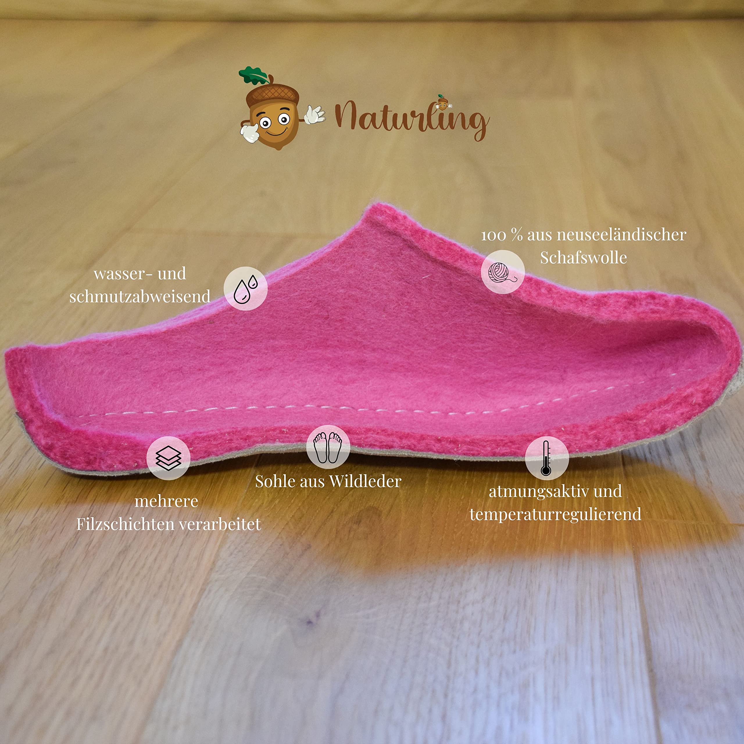 Filz Hausschuhe - Damen Hüttenschuhe mit Ledersohle - Slipper 100% Wolle handgemacht
