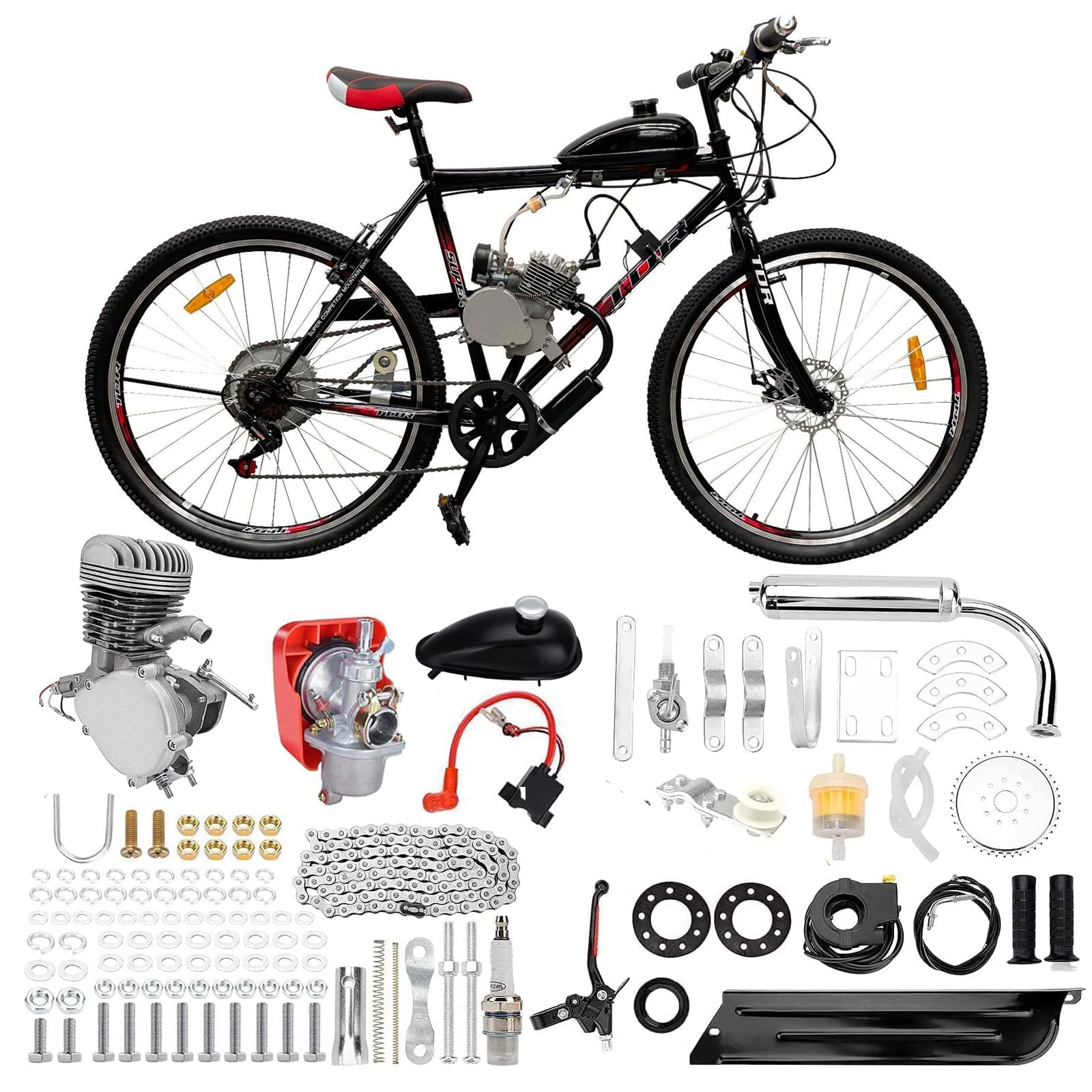 RibasuBB Bicycle Motor Kit 100cc, Motorized Bicycle Engine Kit 2 Stroke Petrol Gas Motor Engine Kit Fits Most 26