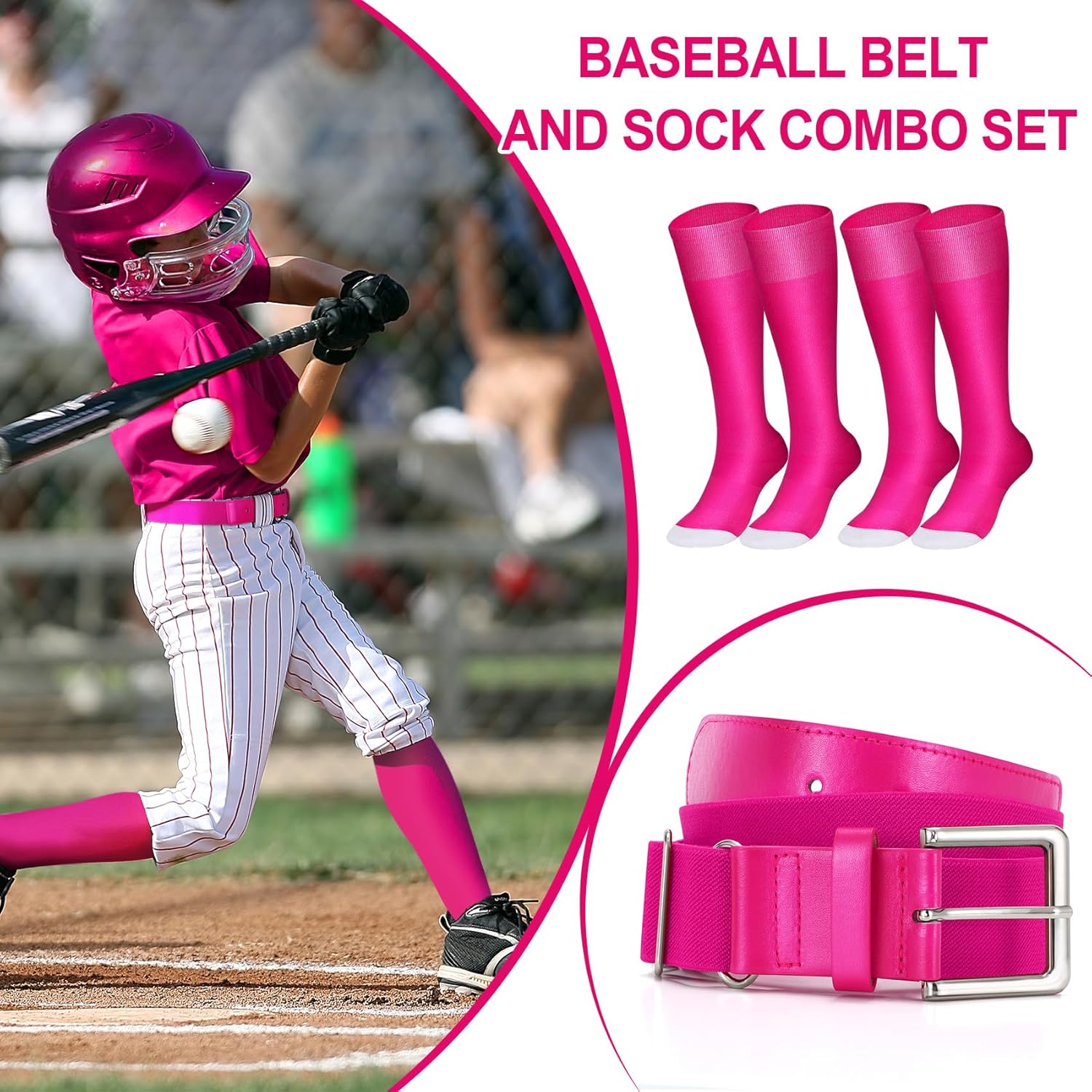 XZQTIVE 2 Pairs of Baseball Socks and 1 Belt Combo Set Adjustable Softball Socks and Belt for Youth Adult - Image 2