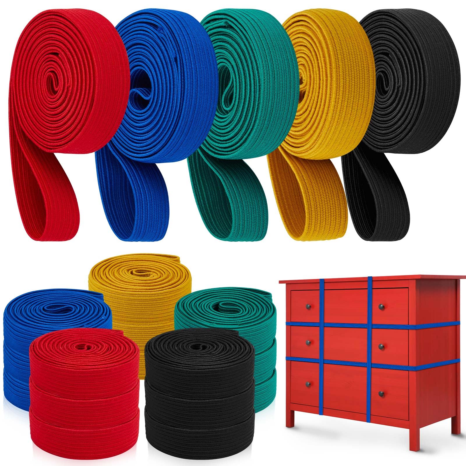 15 Pcs Variety Extra Large Moving Rubber Bands 46" 42" 36" 30" 25" Length for Furniture and Moving Blankets Extra Strength Mover Bands Elastic Rubber Straps for Secure Packing, Pallets, Boxes