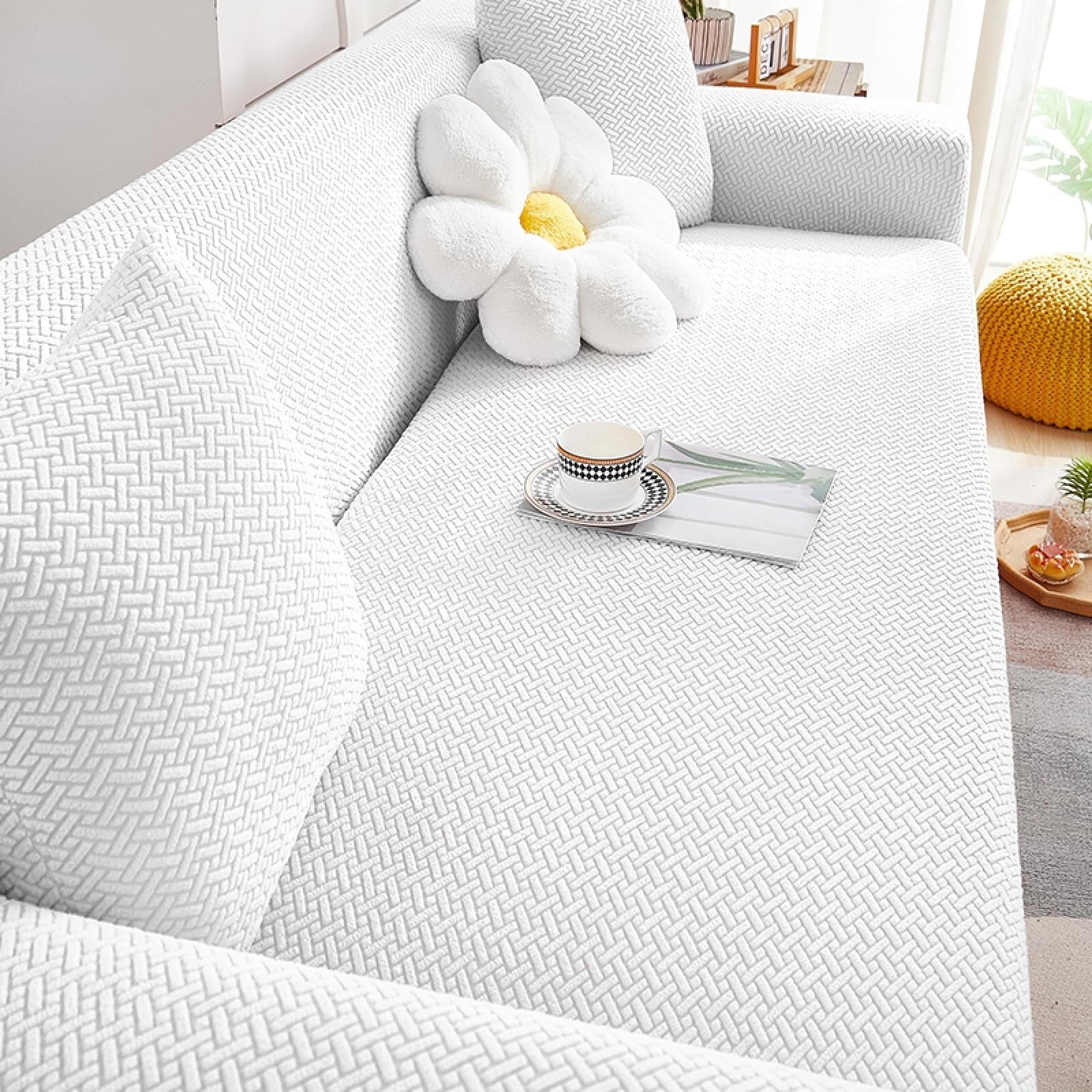 Funda elástica universal para sofá, antideslizante, suave, para futón de 1 y 4 plazas, protector duradero (blanco claro, se adapta a 190 a 230 cm)