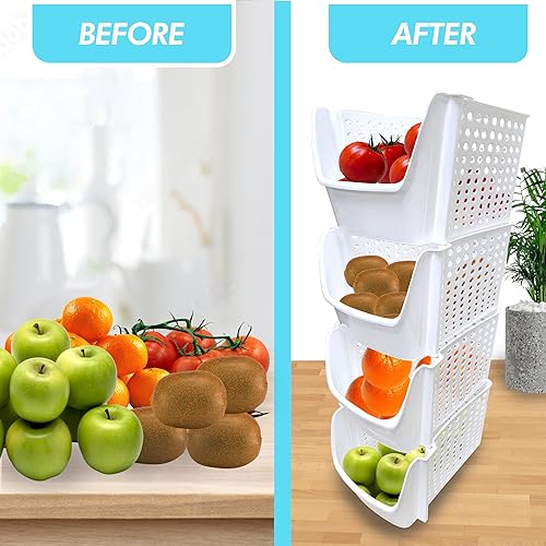 Miniatura 4 de Skywin Contenedores de almacenamiento apilables de plástico para despensa, paquete de 4 contenedores apilables para organizar alimentos, cocina y