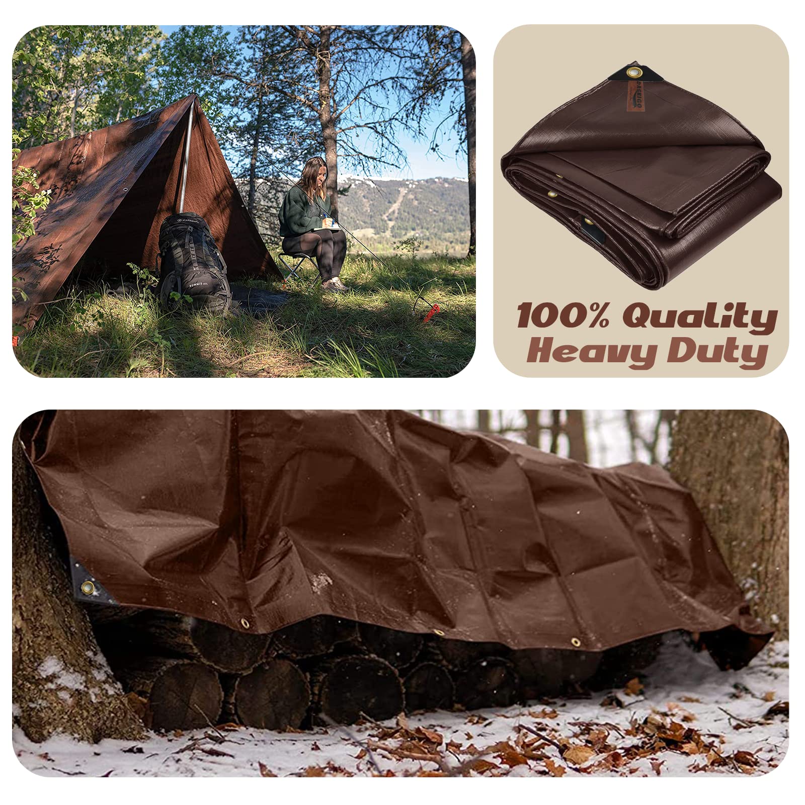 Bâche de protection imperméable 4 x 4 m 200 g/m² Marron