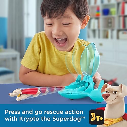 Miniatura 2 de Fisher-Price DC League of Super-Pets - Figura de Krypto y vehículo de chorro invisible para niños a partir de 3 años