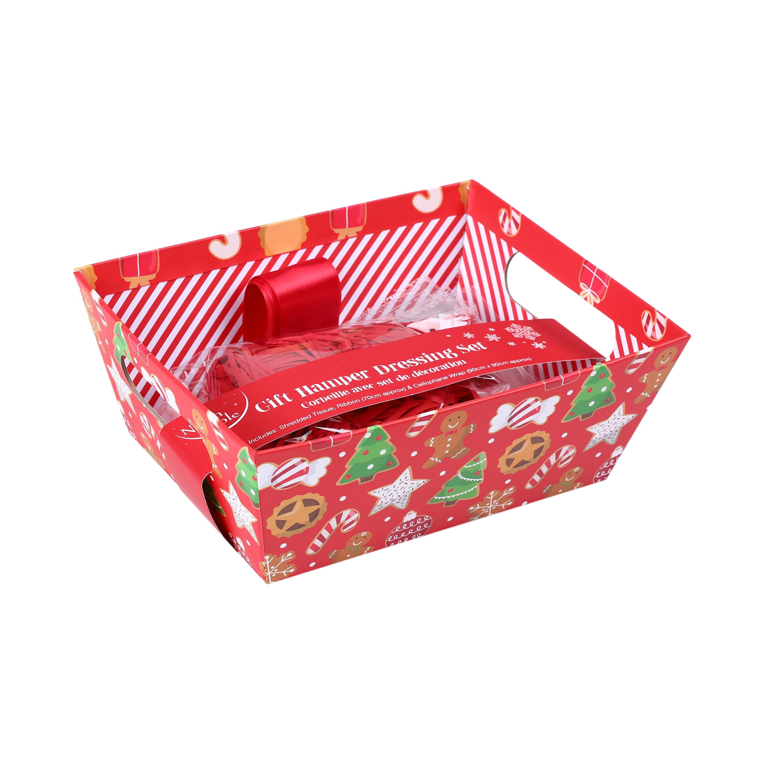 Eurowrap Christmas Gingerbread Hamper Set – Festive Gift Box with Decorative Shred, Cello Wrap & Ribbon – Create Your Own Christmas Hamper – 23.5 x 18.5 x 9 cm
