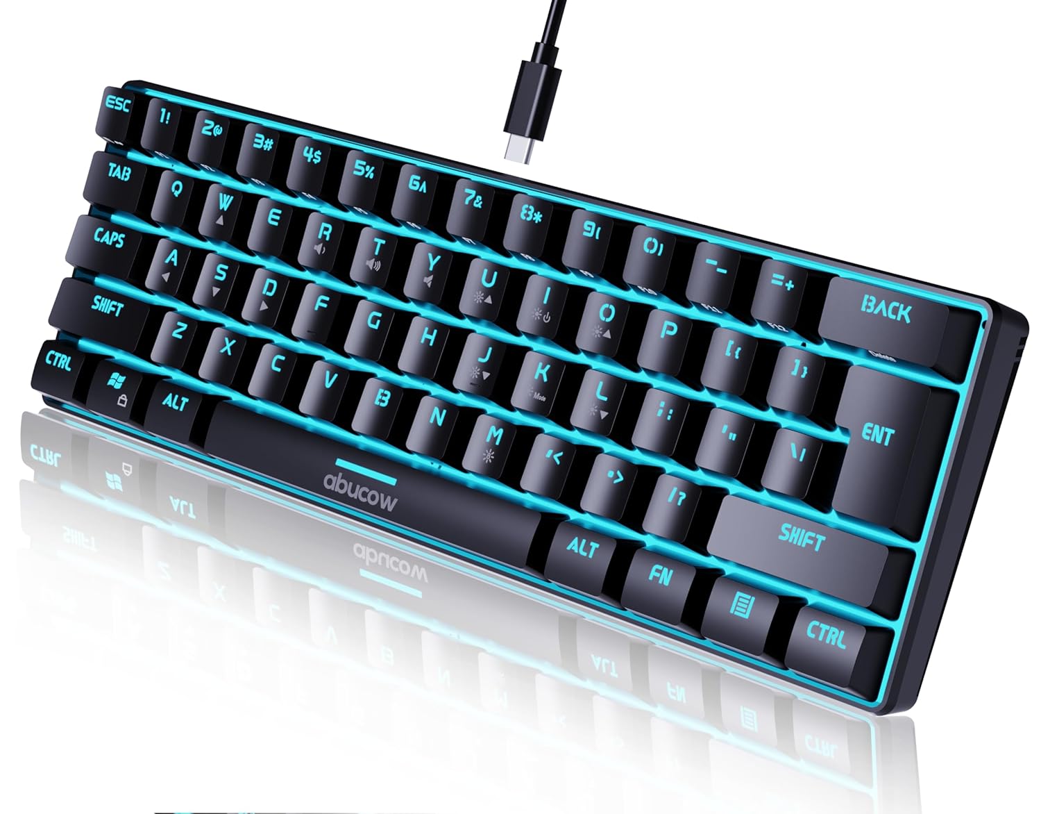 abucow Gaming Keyboard Minimalist Portable Wired Ultra-Compact Mini Imitation 61 Keys RGB Backlit Keyboard Black