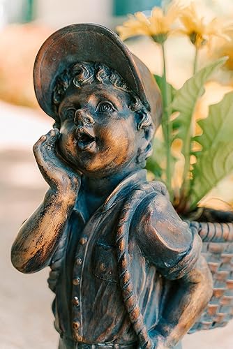 Miniatura 8 de XBrand Estatua de jardín de bronce sintético de óxido de magnesio de 24 pulgadas de alto con maceta pequeña, decoración al aire libre, escultura de