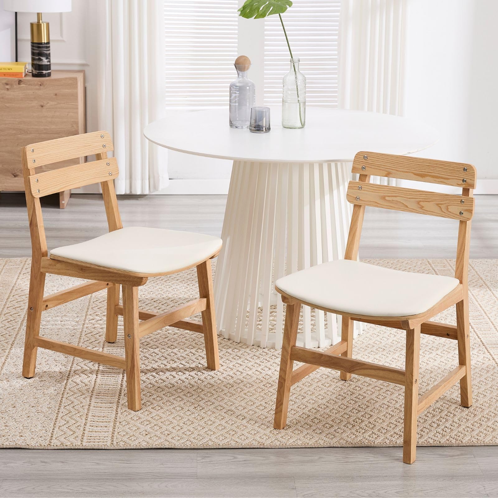 chairus Juego de 2 Sillas de Comedor Madera Sillas de Cocina Estilo Francesa,Sillas de Salón Rústica Sillas de Restaurante con Asiento Cuero para Hogar/Apartamento,Blanco