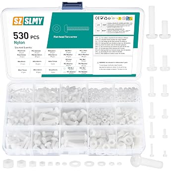 530 Pieces Nylon Plastic Screws and Nuts and Washers Set Flat Head Screws Phillips Round Head Screws Nuts Set Metric Hex Bolts - M2/M2.5/M3/M4/M5/M6