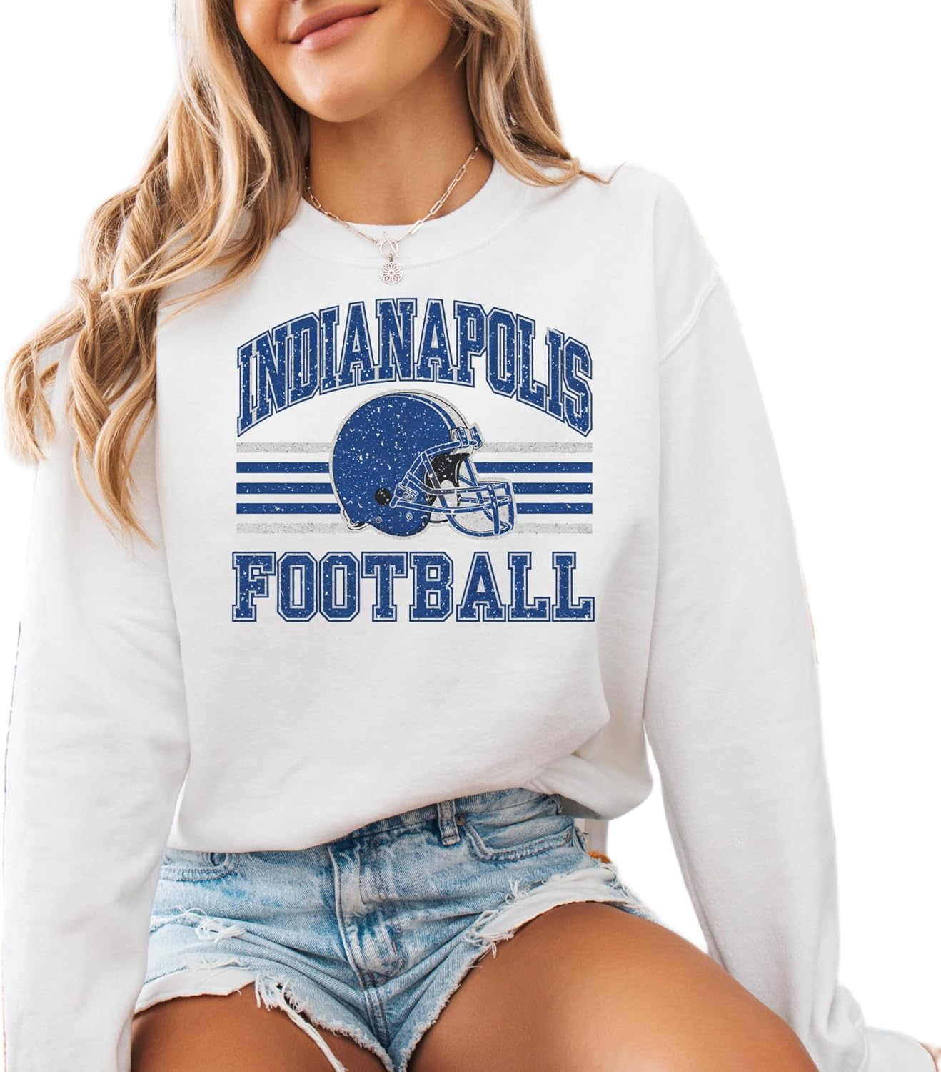 Distressed Indianapolis Football Sweatshirt | Vintage Style College Game Day Crewneck for Women | Retro Sport Pullover