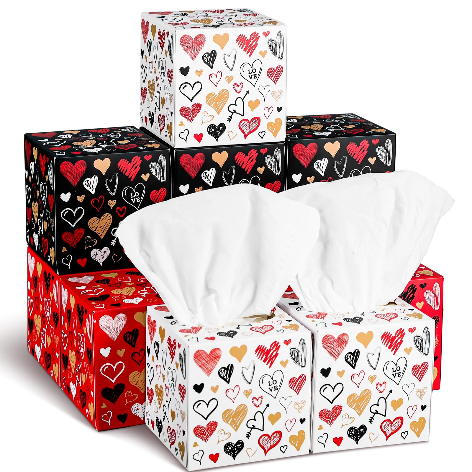 Fourluoo 12 Pack Valentines Day Heart Facial Tissues Cube Face Boxes 600 Sheets 3 Ply Small Square Tissues