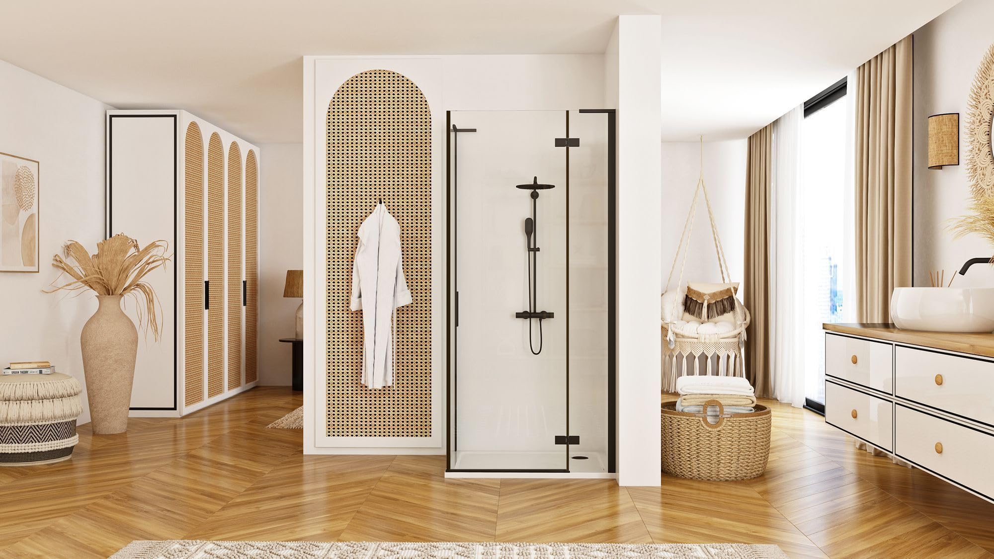 Rea - Box Doccia Black 80X80 Cabina Doccia Senza Piatto Doccia Vetro Di Sicurezza Temperato Transparentne 6mm (Nero Opaco) Porta: 80 Parete: 80 cm