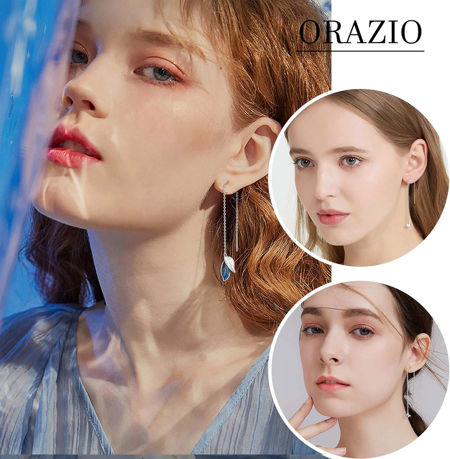 ORAZIO 9 Pairs Threader Earrings for Women Stainless Steel Chain Tassel Earrings Lightweight Double Twist Wave Heart Moon Leaf Threader Dangle Drop Earrings Minimalist Long Chain Earrings Set - Image 3