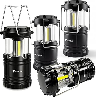 Collapsible LED Camping Lantern, COB Technology, Portable with Handle, Pack of 4, Gray