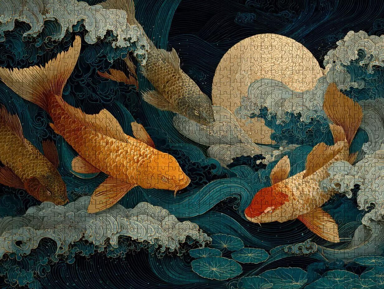 Mond Puzzle 4000 Teile für Erwachsene, DIY Holzpuzzle 141x87cm, Holzpuzzle Erwachsene für Die Ganze Familie, Groß Deko Puzzles und Geschenke, Clevere Rätsel, Geschenk für Mädchen, (Wellen) J-2044