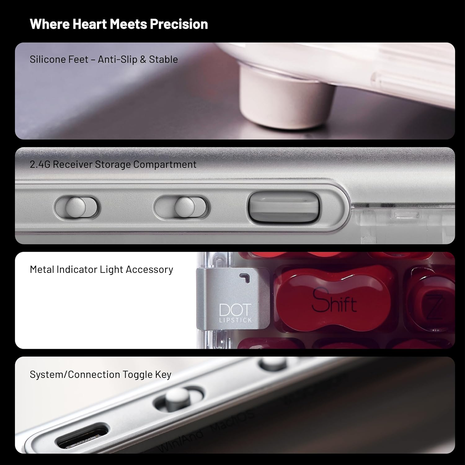 LOFREE DOT Lipstick Elegant 84 Keys Mechanical Keyboard, White Backlit Hot-Swappable Rechargeable Wireless Keyboard with Gasket Design, 3 Modes Connection for Windows, macOS/GATERON Linear Switches - Image 8