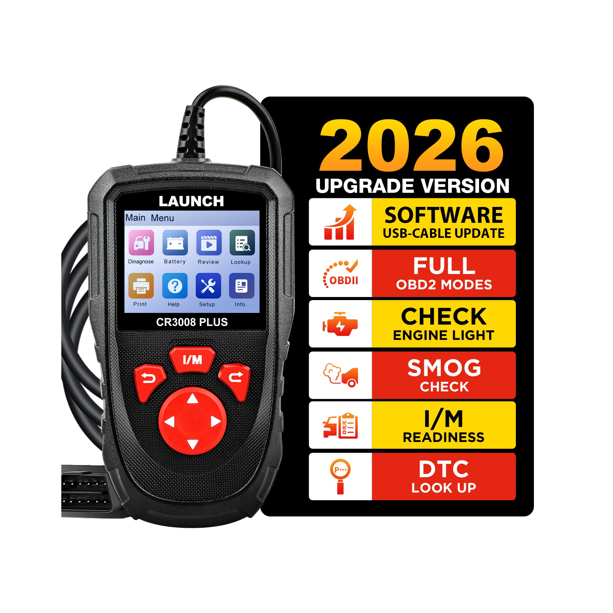 LAUNCH CR3008 Plus obd2 urządzenie diagnostyczne skaner, dożywotni czytnik kodów aktualizacji, czytnik kodów silnika OBDII narzędzie do skanowania samochodów dla wszystkich pojazdów po 2002 roku