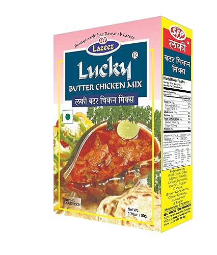 Lucky Masala de pollo con mantequilla, receta y mezcla de condimentos para curry de pollo cremoso y sabroso paquete de 5, sin conservantes, sin OMG,