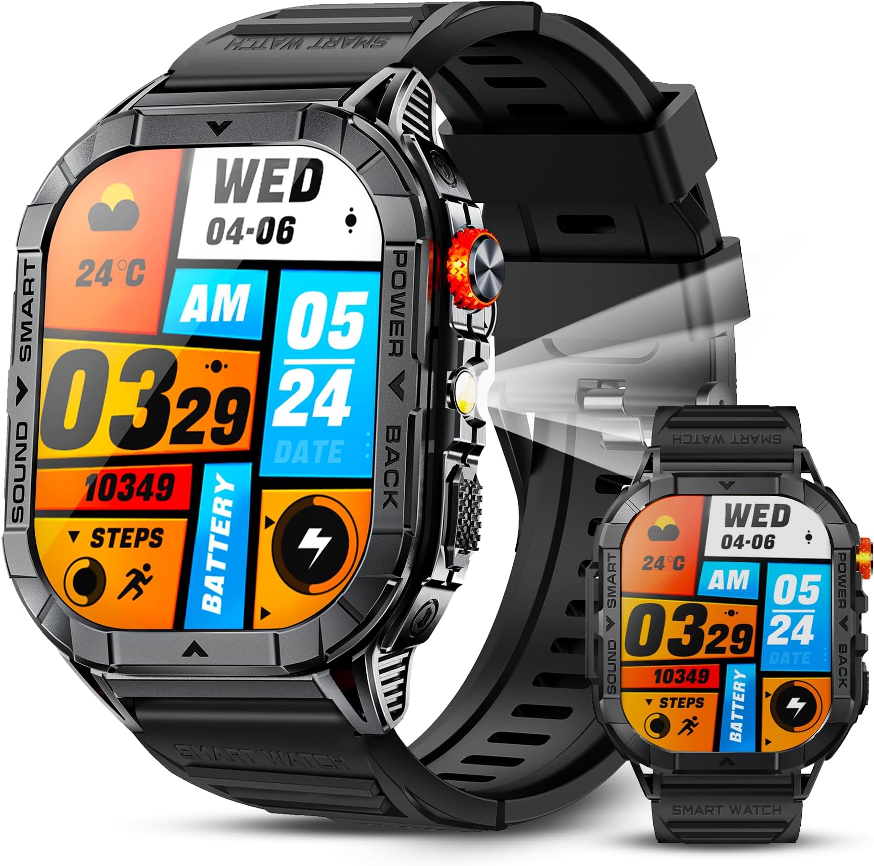 Armfit HULK3 Smart watch with AMOLED Always On Display Smartwatches for men, BT Calling Waterproof Fitness Watch with Heart Sleep Monitor for Android iOS (Black)