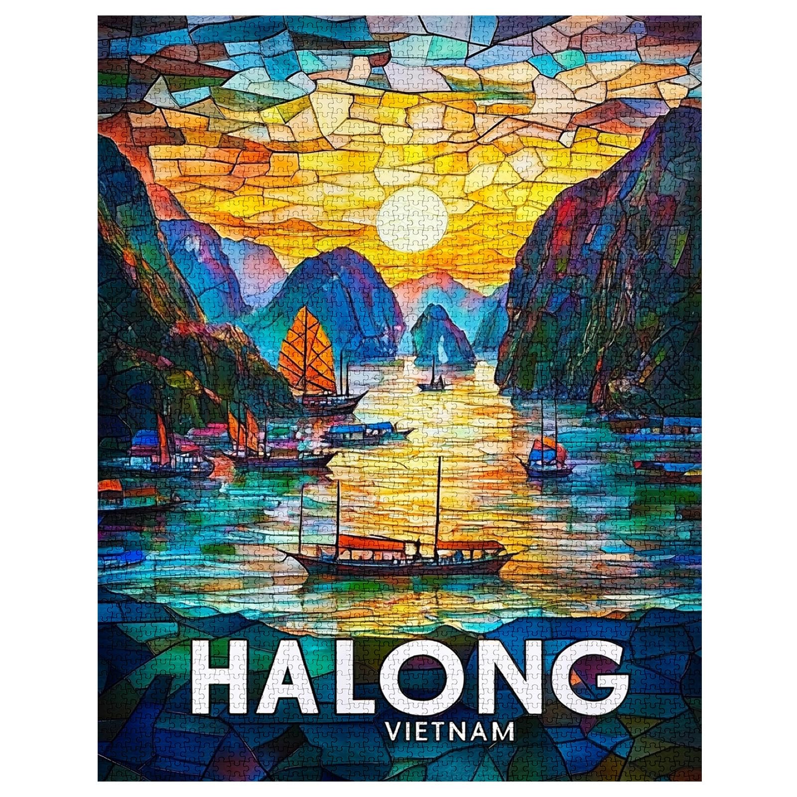 Vietnam Ha Long Puzzle Paysage pour adultes 1000 pièces, style vitrail Vietnam Scenery Puzzle Art 68,6 x 50,8 cm DIY Puzzle pour la décoration de la maison, puzzle familial pour soirées de jeux