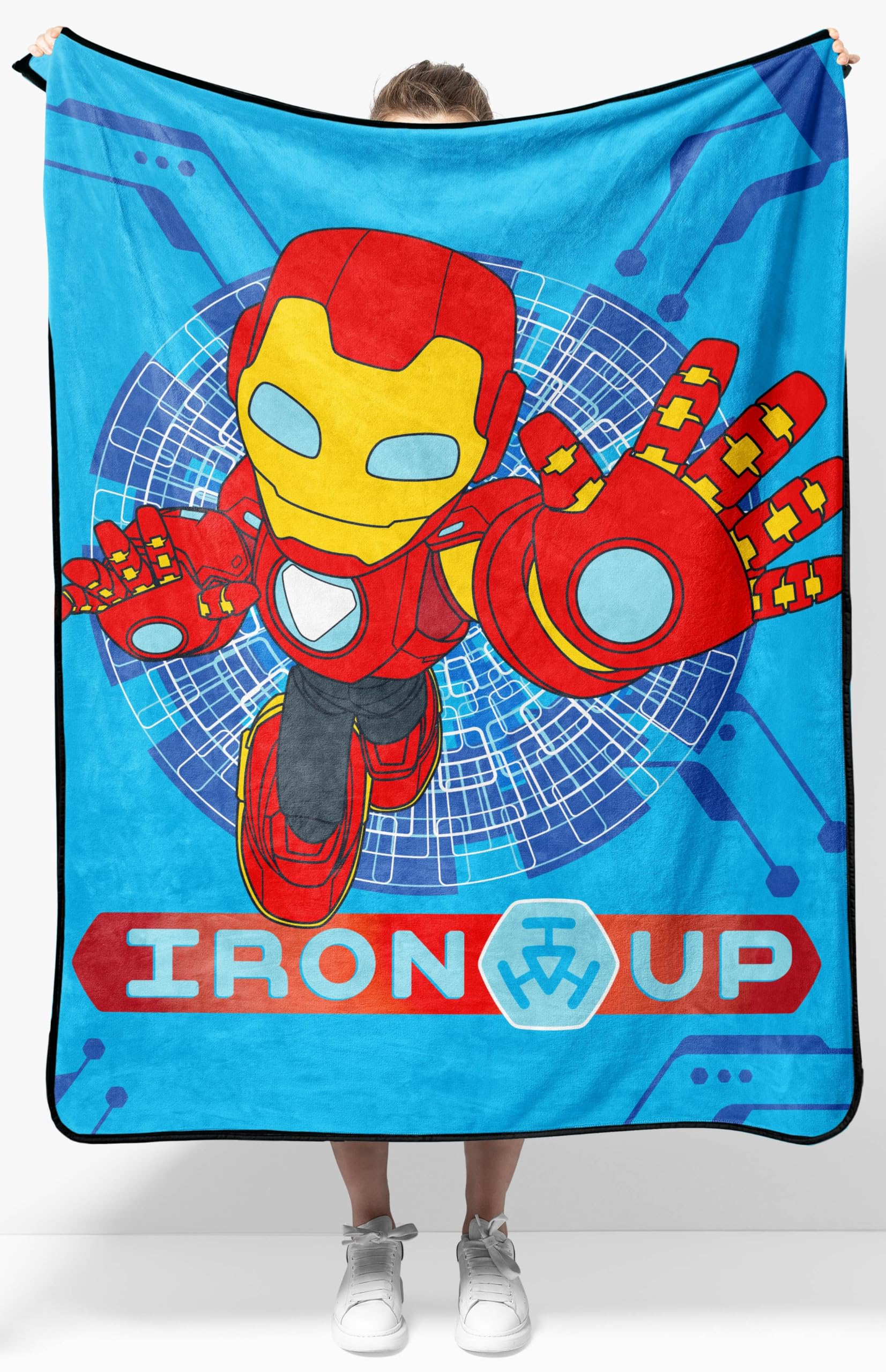 Jay Franco Kids Plush Throw Blanket – Soft & Cozy Fleece Throw for Bedroom & Couch Décor, Official Licensed Product, Blue - Iron Man & Friends, 40x50 - Travel Blanket