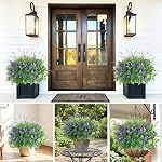 DEMIUKO 18 Bundles Artificial Lavender Plants Outdoor Fake Flowers UV Resistant Faux Greenery Stems Fake Ferns Shrubs Plastic Plants for Garden Patio Porch Yard Window Box Home Decor
