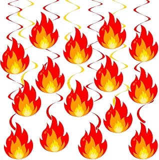 20Pcs Fire Flame Hanging Swirls Fire Birthday Party Decorations Flame Theme Swirl Ceiling Hanging Streamer Decorations for Firefighter Fire Truck Birthday Party Baby Shower Supplies