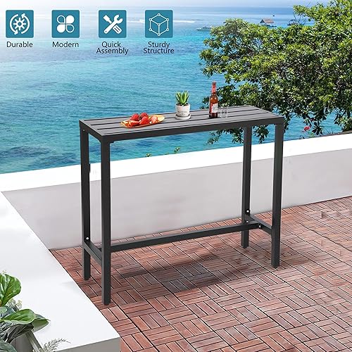 Miniatura 30 de Mesa de bar para exteriores, consola de patio, mesa de altura con marco de acero recubierto de polvo, resistente a la intemperie, parte superior Gris