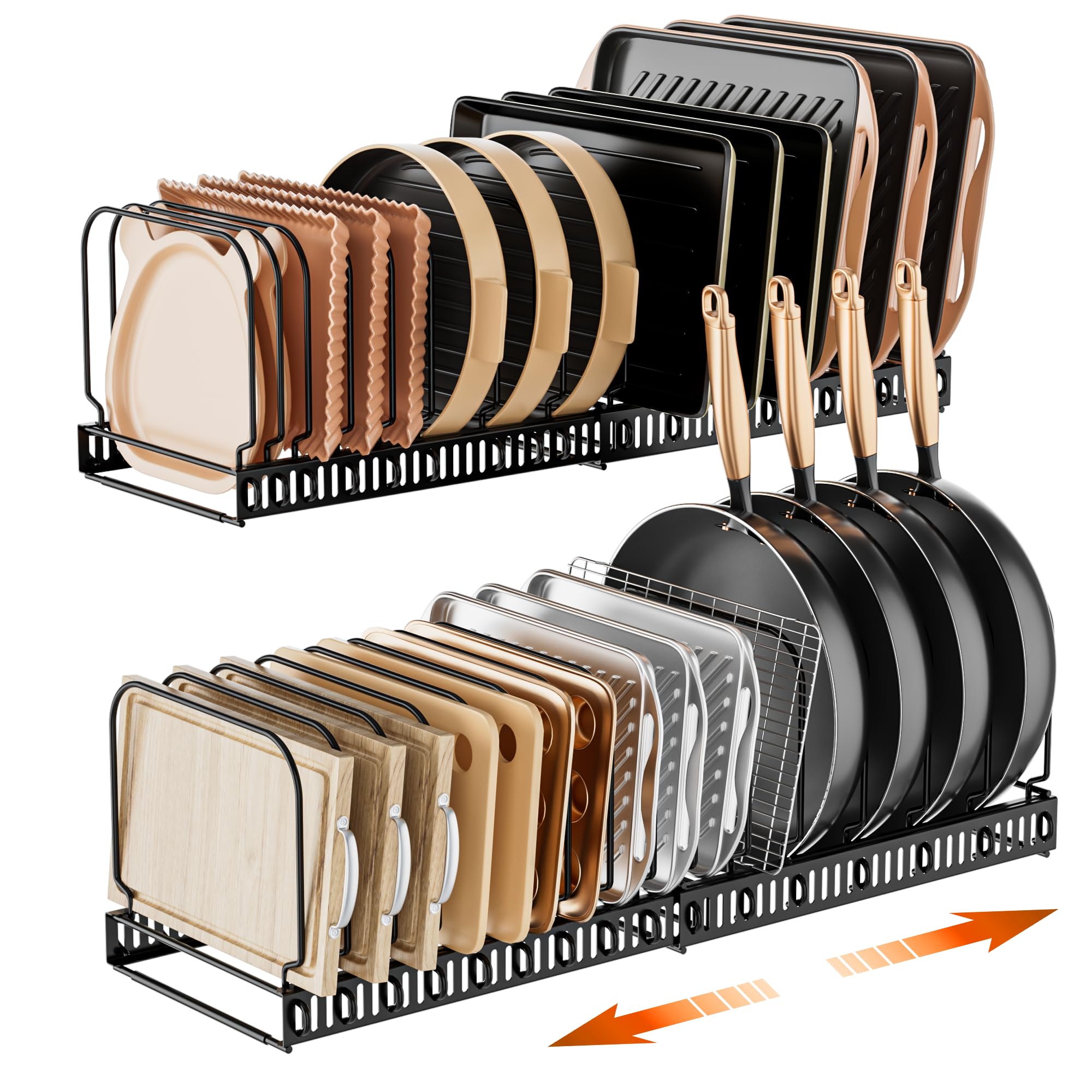 MUDEELA Topfdeckelhalter 2er-Set, 15 Fächer, erweiterbar, Schwarz