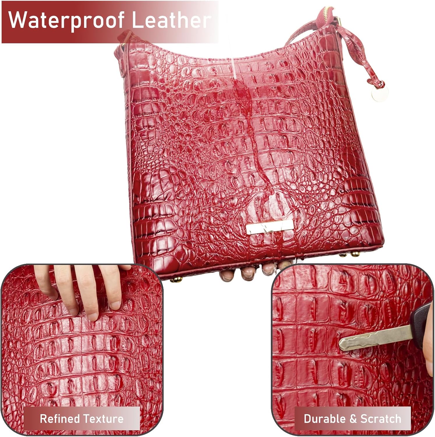 Shoulder Crocodile Flat Handbags for Women trendy Ladies Shoulder Bag Embossed Pattern Leather Crossbody Purse - Image 6