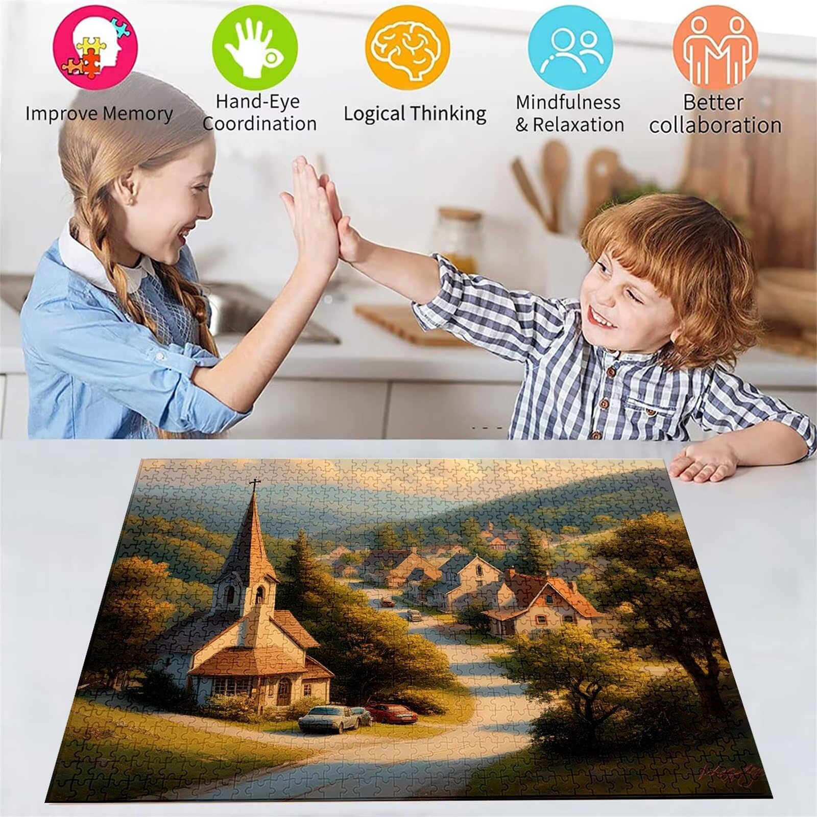 Puzzle Landschaft Puzzle 5000 Teile, Holzpuzzle Erwachsene, Mehrfarbig Holzpuzzle, Klassische Puzzles Kleine Stadt Wooden Jigsaw für Erwachsene Und Kinder 14 Jahren, Home Wand Dekor, 156x105cm D-155