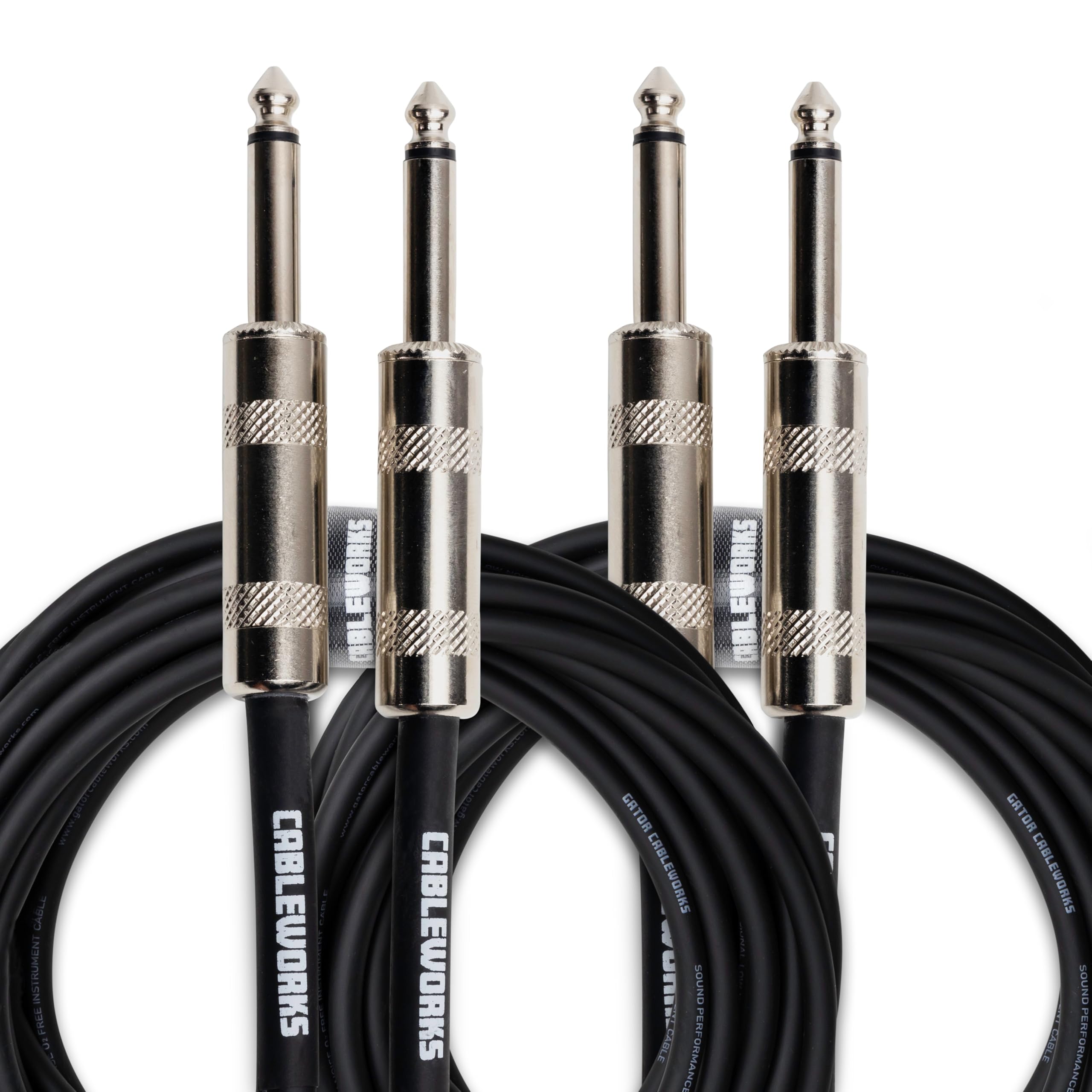 Cableworks By Gator Cases (GCWB-INS-10) - Paquete de 2 cables de instrumento estándar de 10 pies rectos a rectos de la serie Backline