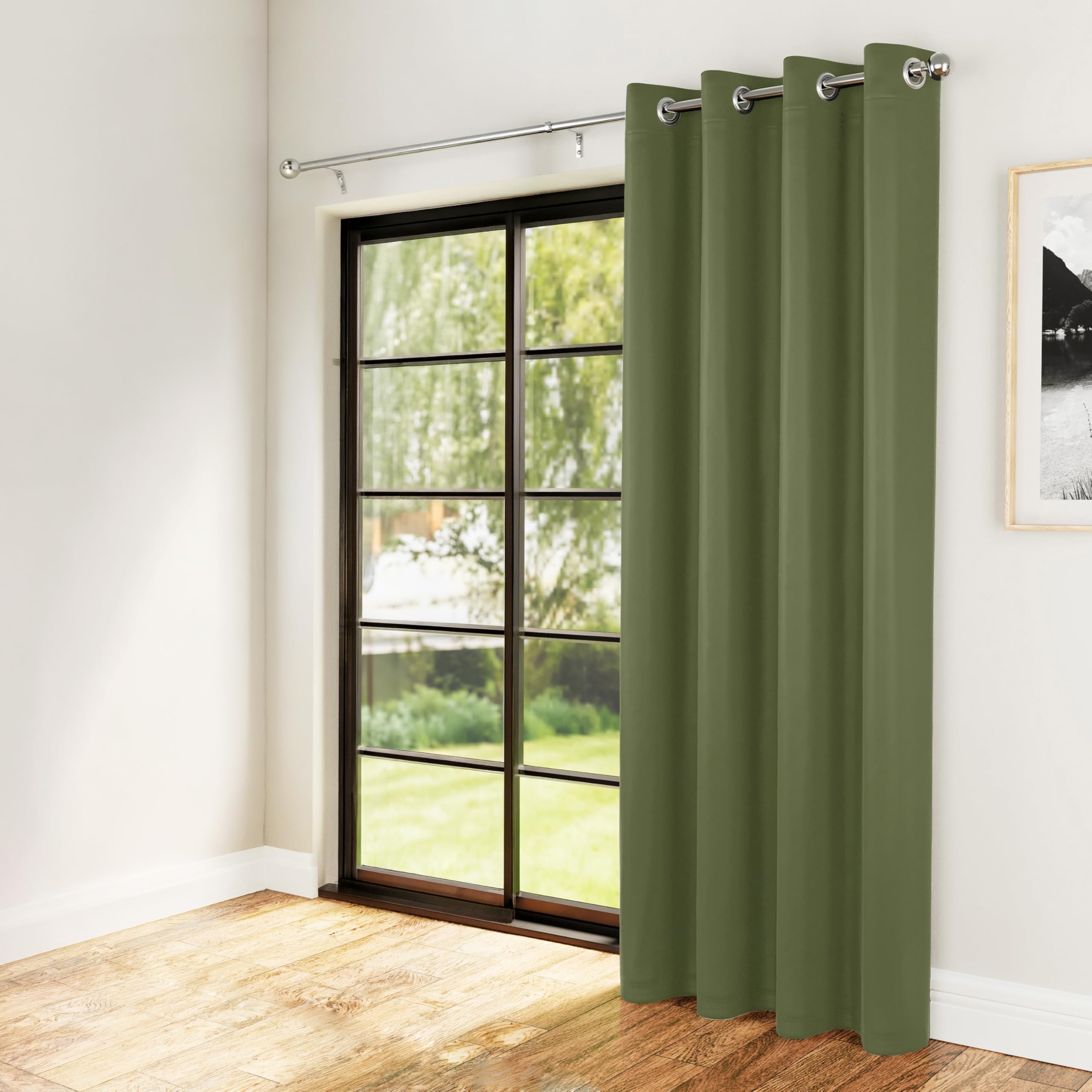 Enhanced Living Nightfall Supersoft Olive Green Thermal Blockout Single Eyelet Door Curtain - 66 x 84 inch (168 x 214cm) - Energy Saving & Noise Reducing Door Curtain for Living Room & Bedroom