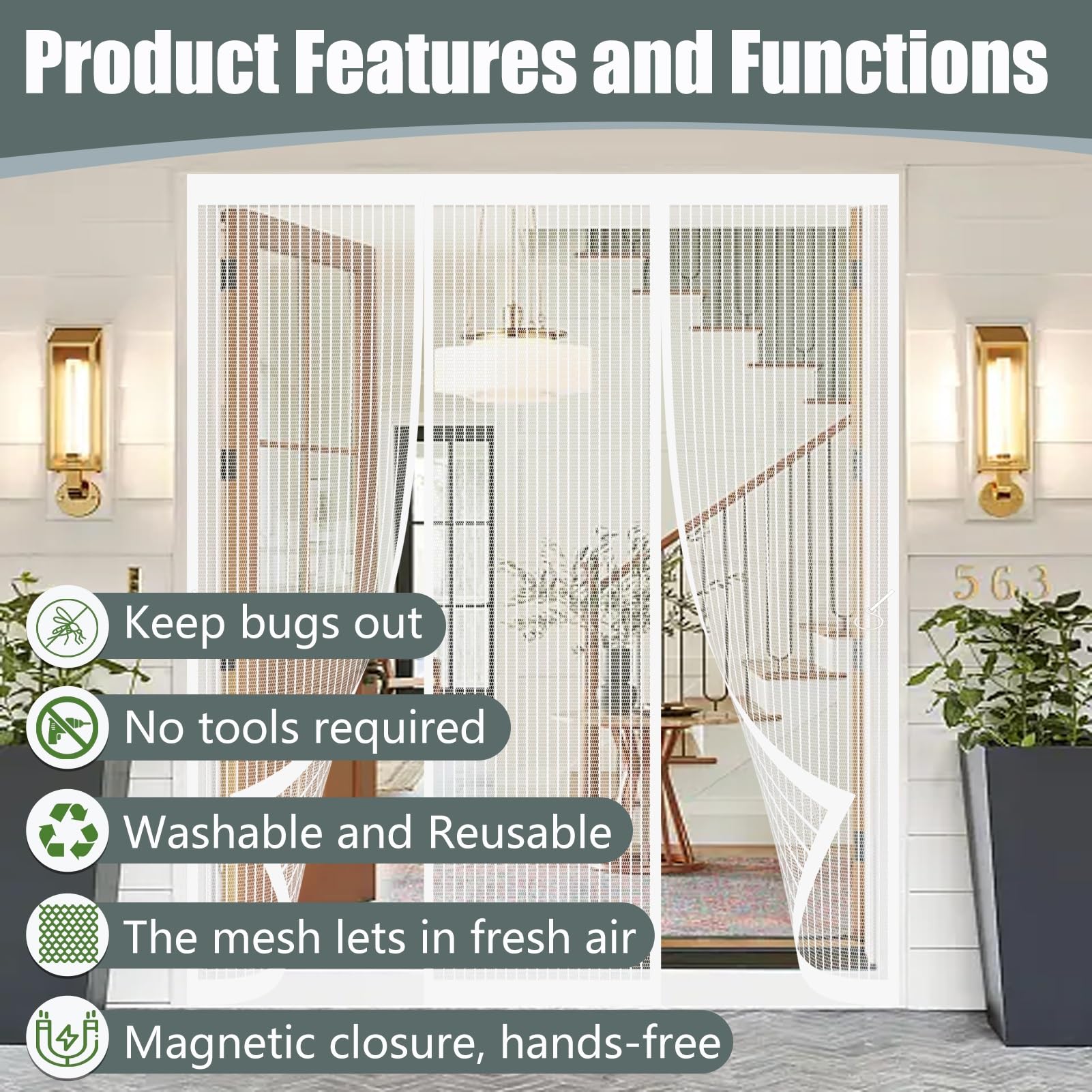 Mosquitera Magnetica 200 x 217 cm Proteger a su Familia Cortina Mosquitera Puerta Exterior Fácil Instalación sin Taladrar para Puertas Metálicas, Puertas de Rv, Blanco