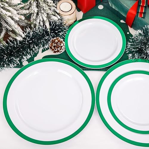 Miniatura 8 de supernal 120 platos de plástico color verde blanco con diseño navideño, platos desechables verdes, resistentes para 60 invitados, incluye 60 platos