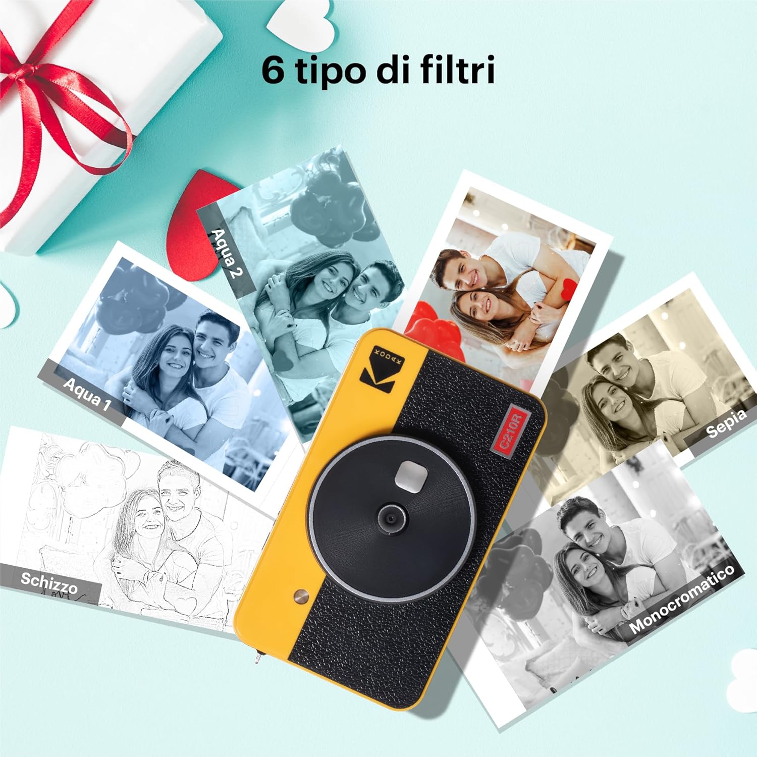 A smartphone screen showing the KODAK Photo Printer app interface, connected to the KODAK Mini Shot 2 Retro camera via Bluetooth, ready to print a photo.