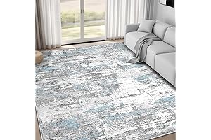 Neutral Grey and Blue Abstract Modern Area Rug for Bedroom Dining Room