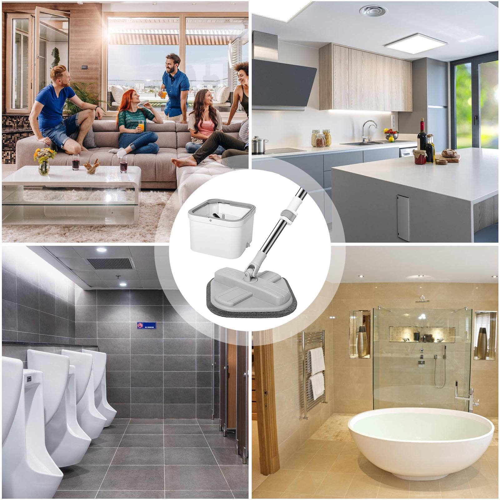 Fregona con función de escurridor - Separación automática de agua sucia, cubo de fregona con cabezal giratorio, juego completo | Para parqué, azulejos, hogar, apartamento, cocina, salón, dormitorio