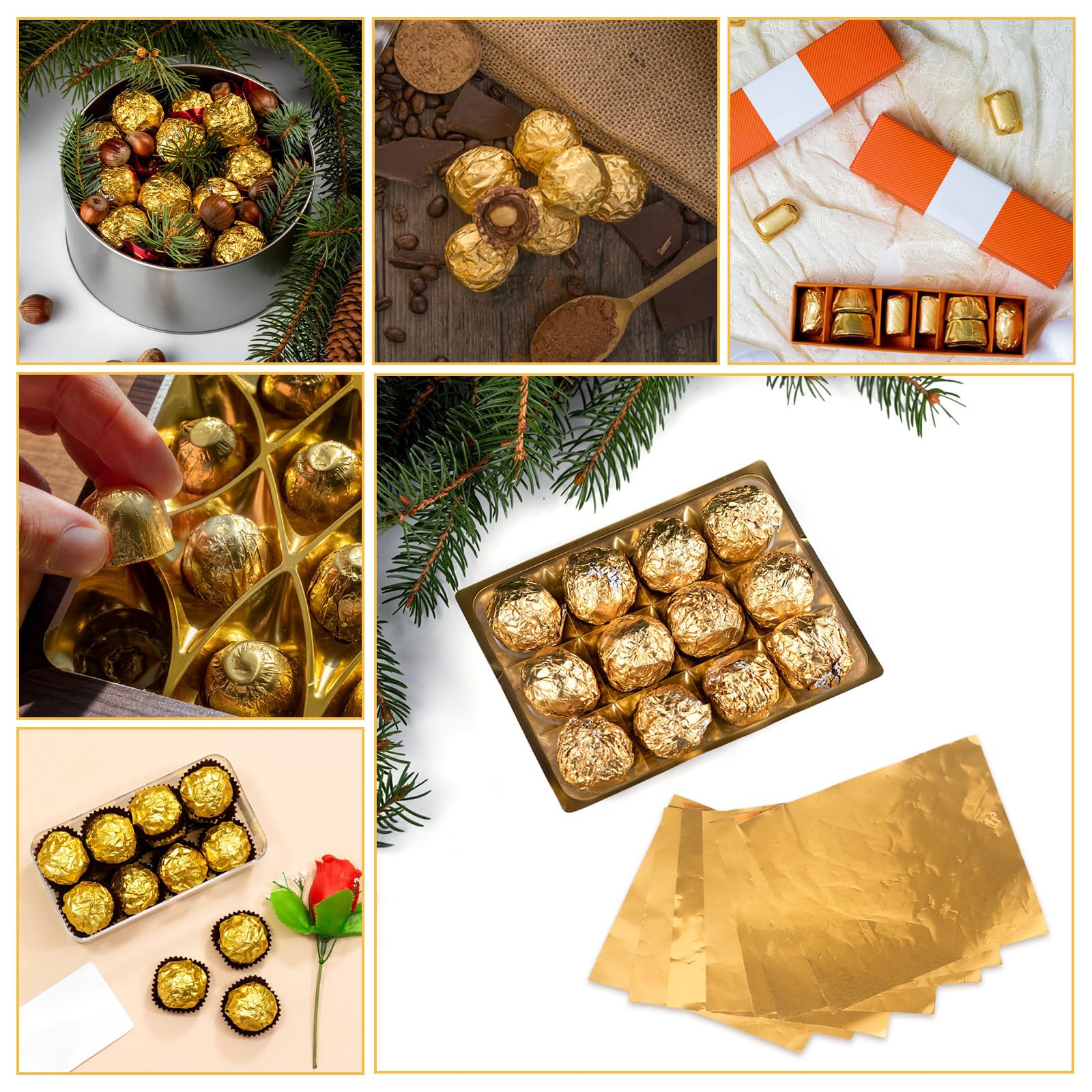 YALiya 100 Fogli Carta Oro Per Cioccolatini 20x20 Cm - Involucri In Alluminio Per Caramelle E Cioccolato, Lamina Stagnola Per Confezioni Regalo Fai Da Te - 2