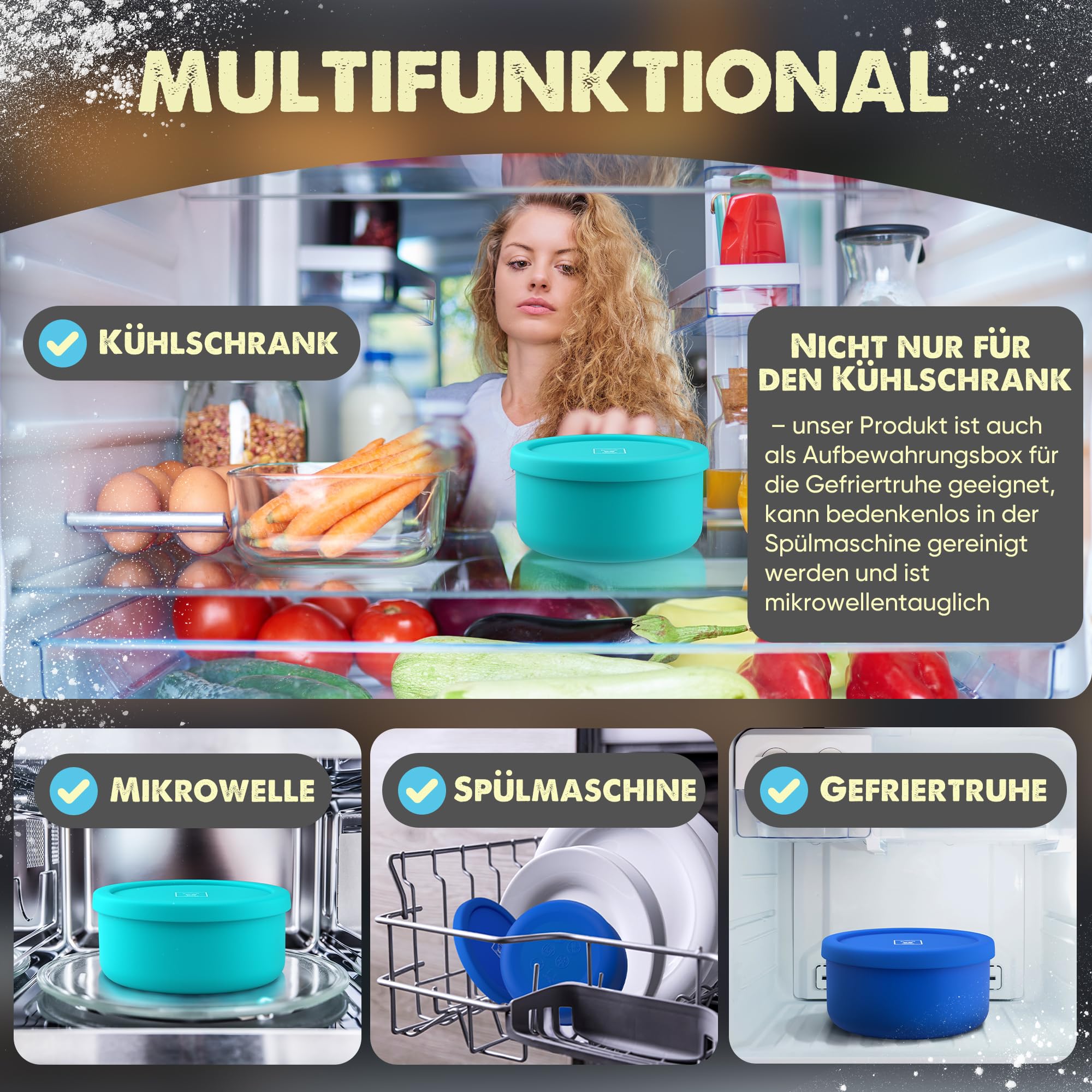 Pizzaballenbox mit Deckel 2er Set - Pizzateig Box aus antihaftendem Silikon - Pizzateig platzsparend gären - Gärbox - Pizza Zubehör