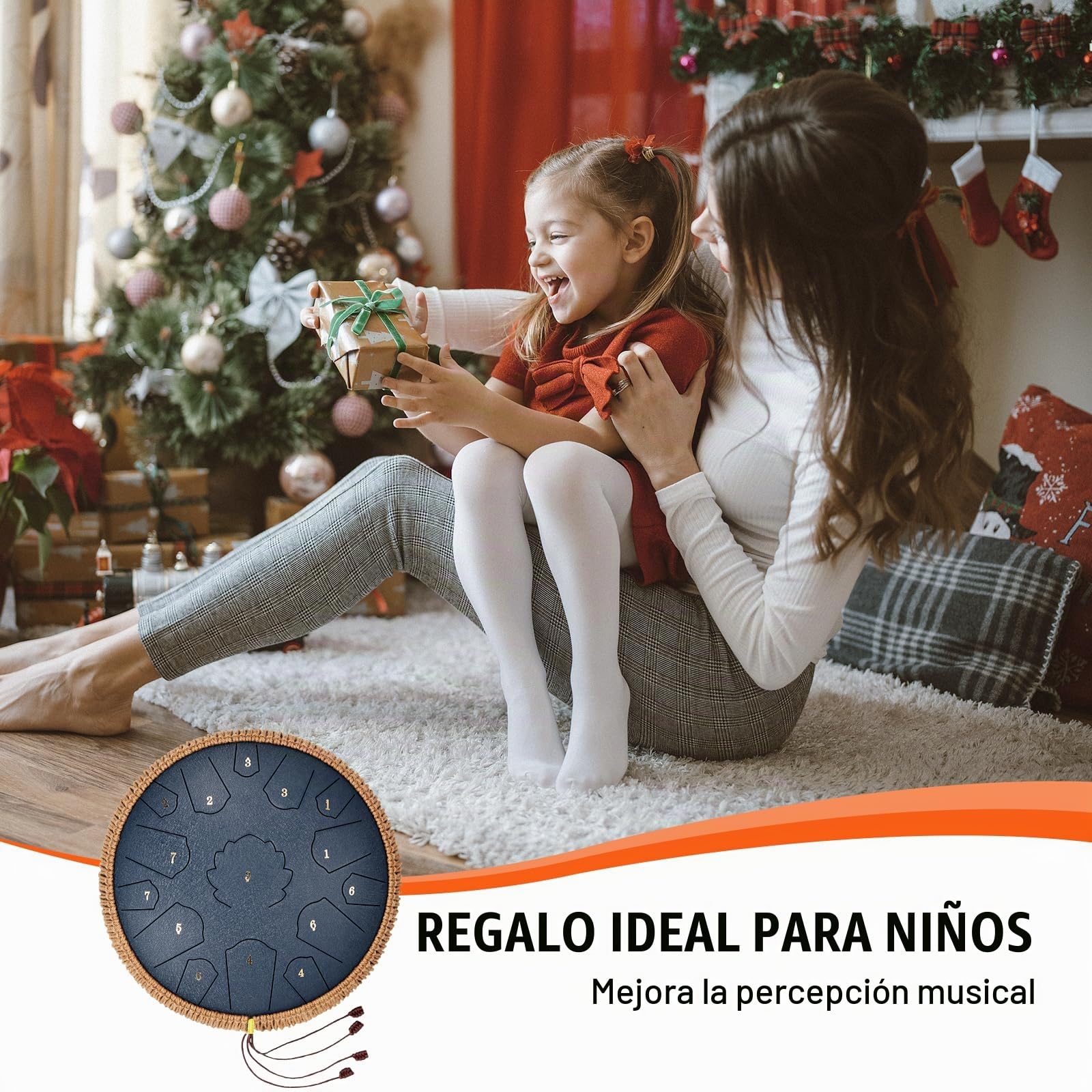 VEVOR Tambor de Lengüeta de Acero 356 mm 15 Notas Tambor de Mano D Mayor Tambor con 2 Mazos y Bolsa de Transporte Instrumento de Percusión de Tambor de Mano para Educación Musical y Yoga, Azul