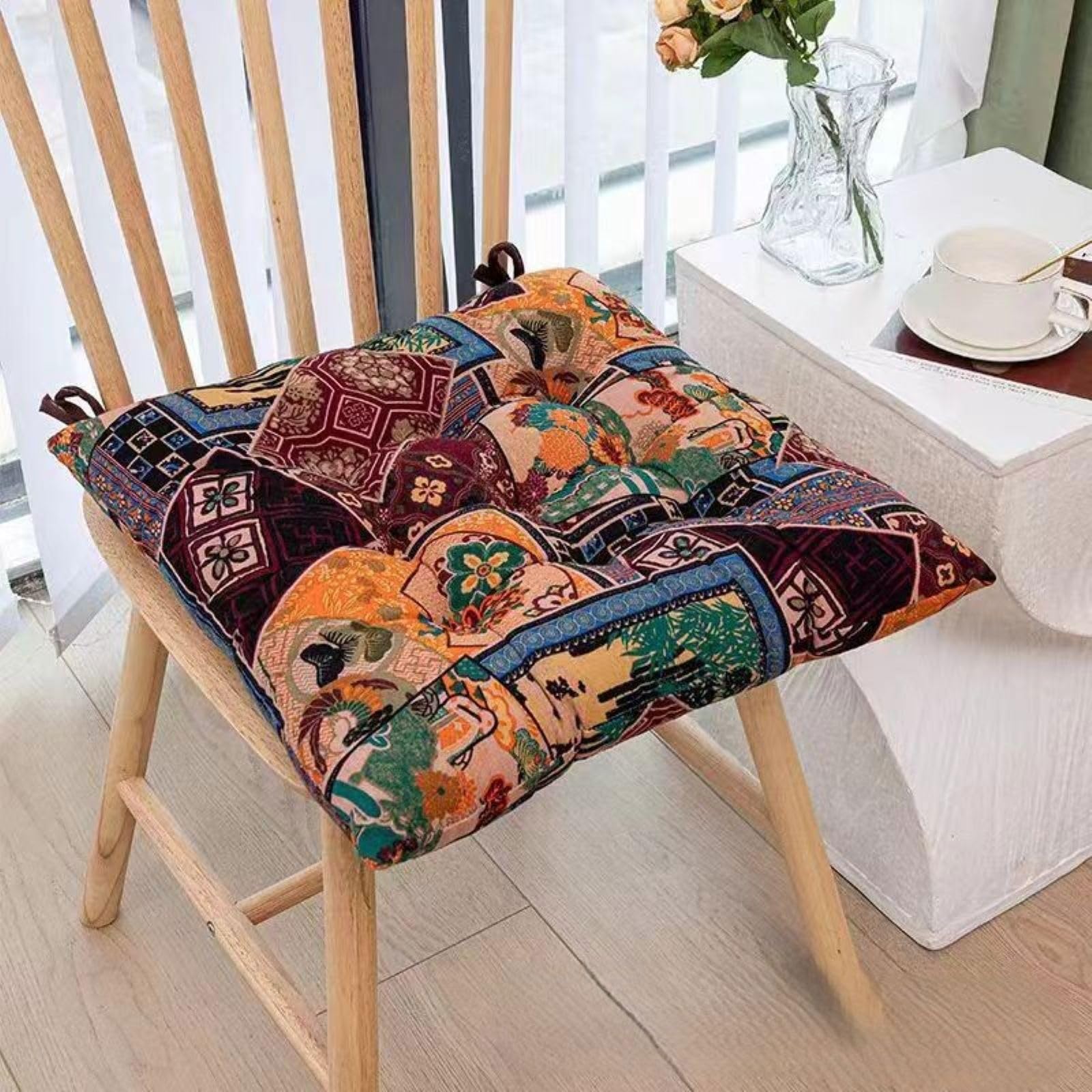 Acsewater F Moroccan Bohemian Style Square Cotton Linen Cushion, Thickened Yoga Meditation Seat Pad, Ideal Or B&B, Coffee Shop & Bay Window Decor 40 * 40Cm(1Pcs)