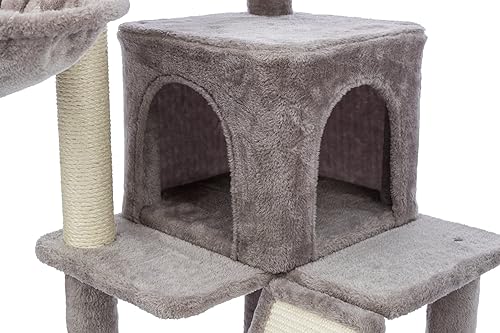 Miniatura 7 de TRIXIE Pepito - Torre para gatos de 39.4 pulgadas, árbol para gatos de 3 niveles con postes rascadores de sisal y rampa, condominio de felpa y hamaca