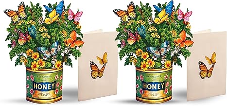 Freshcut Paper Pop Up Cards, Mini Butterflies & Buttercups (Set of 2), 6 Inch Mini Sized Forever Flower Bouquet 3D Popup Greeting Card, Birthday Cards, Anniversary Card, Blank Notecard & Envelope
