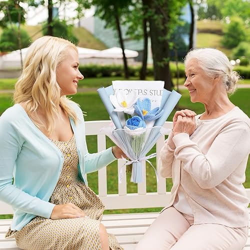 Miniatura 9 de YOFANUP Ramo de flores de ganchillo, ramo completo, flores de ganchillo, flores artificiales, ramo de punto hecho a mano con tarjeta de