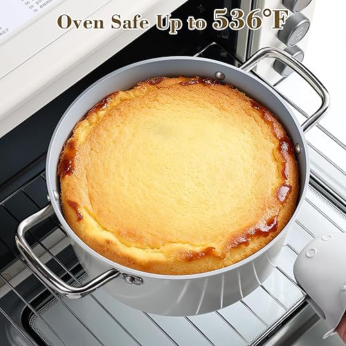 Miniatura 7 de Olla de stock de cerámica de 5 cuartos antiadherente con tapa, olla para sopa, olla de pasta antiadherente fácil de limpiar, sin PFOA, PFAS, PTFE,