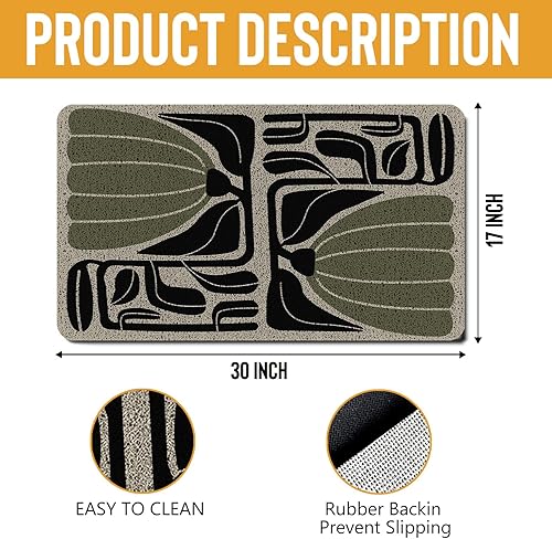 Miniatura 3 de Tapete abstracto bohemio verde salvia y negro floral, Groovy Retro de los años 70, antideslizante, impermeable, para puerta delantera, porche,