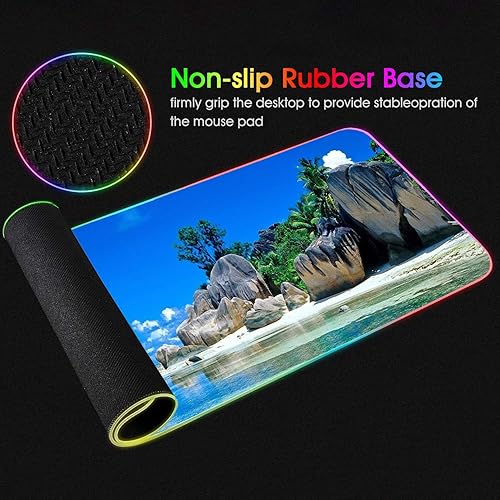 Vista 47 de Alfombrilla de mouse RGB para juegos con posavasos para café, alfombrilla de mouse LED grande XXL, base de goma antideslizante, alfombrilla de mouse