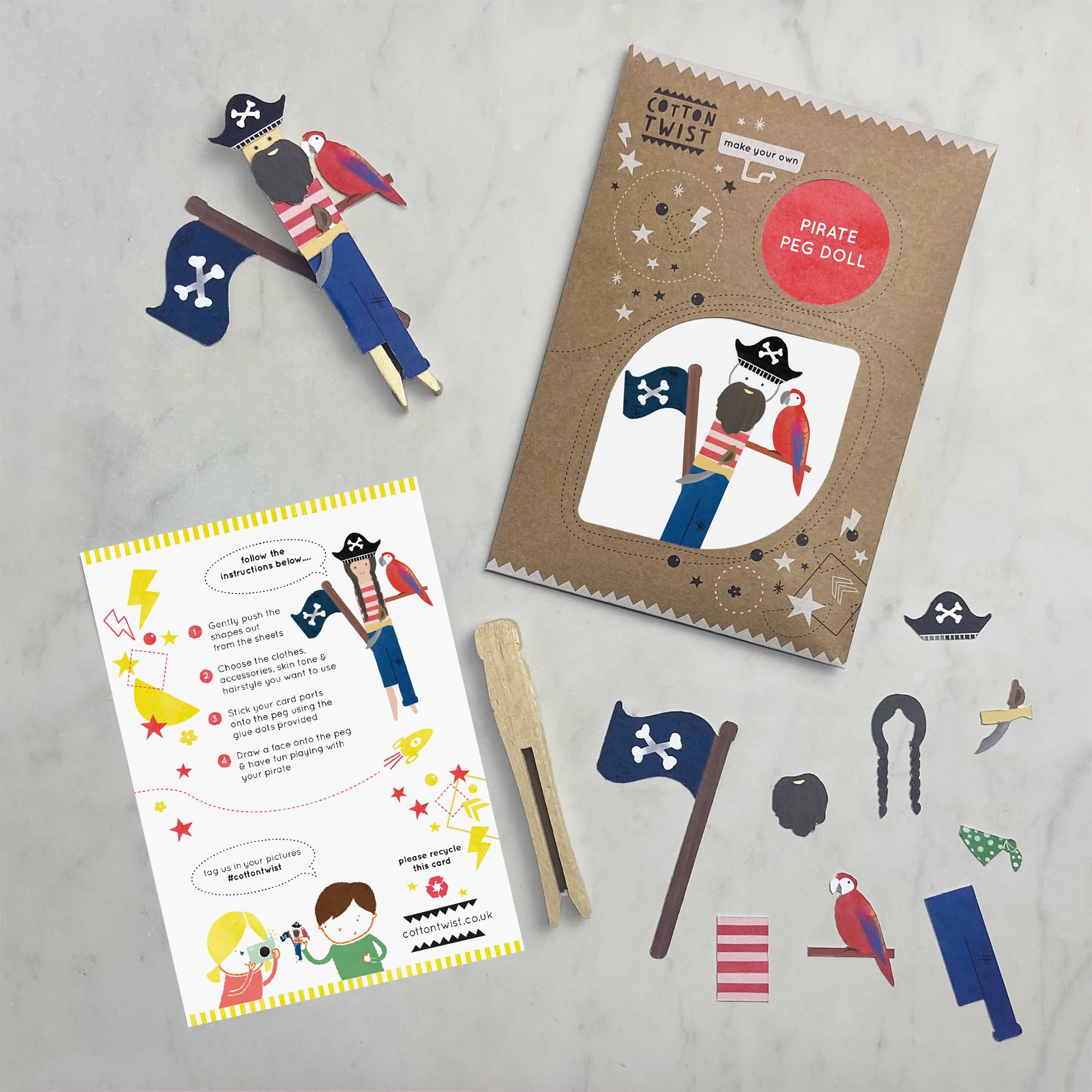 COTTON TWIST Kids Make Your Own Pirate Peg Doll Craft Kit - Children Creative Play Set DIY Activity Box for Boys and Girls - Pack of 5 - Image 2