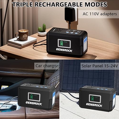Miniatura 6 de GENSROCK Estación de energía portátil de 120 W (pico de 220 W), generador solar de campamento de 88 Wh, banco de energía de batería de litio con 2